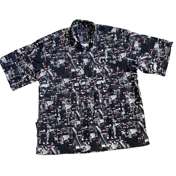 Vintage PHAT FARM Men's Kimora Lee Simmons Allover Print Shirt Black Size 2XL - Picture 8 of 15